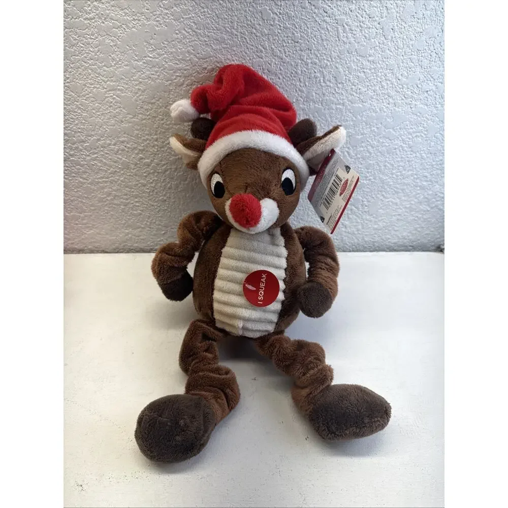 (244)Rudolph the Red-Nosed Reindeer Dog Toy Plush Squeaky Set – New With Tags